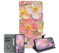 JZ PU Leather Caso per Xiaomi Poco M6 Pro 5G / RedMi 12 4G / Note 12R Wallet Cover,Modello dipinto di tessura di cristallo fatta a mano con Kickstand & Card Holder- Pink Flower