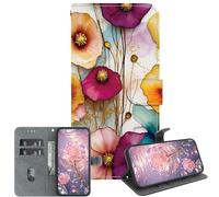 JZ PU Leather Caso per Xiaomi Poco M6 Pro 5G / RedMi 12 4G / Note 12R Wallet Cover,Modello dipinto di tessura di cristallo fatta a mano con Kickstand & Card Holder- Colored Flowers