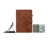 JZ Retro Cartoon Tiger Embossment PU Leather Caso per iPad Mini 7 (A17 Pro)/ Mini 6,Multi-Angle Copertura stand con portamatita - Brown