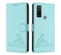 JZ TCL20 R 5G Cuoio artificiale Flip Cover Portafoglio Caso [Lazy Cat][Wrist & Neck Strap][Card Holder][Kickstand] per TCL 20 R 5G Case - Mint Green