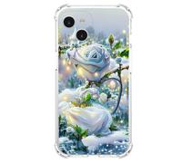 JZ TPU Caso per iPhone 13 Clear Case with Rose Design, Antigiallante, anti-caduta, copertura compatibile per la ricarica wireless - White