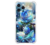 JZ TPU Caso per iPhone 13 Pro Max Clear Case with Rose Design, Antigiallante, anti-caduta, copertura compatibile per la ricarica wireless - Blue