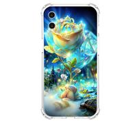 JZ TPU Caso per iPhone 16 Clear Case with Rose Design, Antigiallante, anti-caduta, copertura compatibile per la ricarica wireless - Gold