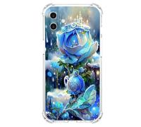 JZ TPU Caso per iPhone 16 Plus Clear Case with Rose Design, Antigiallante, anti-caduta, copertura compatibile per la ricarica wireless - Blue