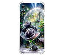 JZ TPU Caso per iPhone 16 Plus Clear Case with Rose Design, Antigiallante, anti-caduta, copertura compatibile per la ricarica wireless - Black