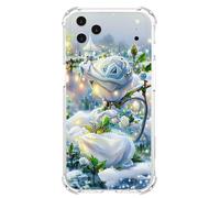 JZ TPU Caso per iPhone 17 Pro Max Clear Case with Rose Design, Antigiallante, anti-caduta, copertura compatibile per la ricarica wireless - White