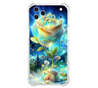 JZ TPU Caso per iPhone 17 Pro Max Clear Case with Rose Design, Antigiallante, anti-caduta, copertura compatibile per la ricarica wireless - Gold