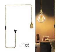 JZCDR Lampada a Sospensione con Spina e Interruttori, 3 Luci Portalampada E27 con Cavo da 6,3 M, Vintage Corda Canapa Lampade a Sospensione per Camera da Letto, Loft, Senza Lampadina