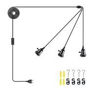 JZCDR Lampadario a Sospensione con Spina a 3 Luci Portalampada E27 con Cavo e Interruttori Corda di Canapa 6,3 M Vintage per Camera da Letto, Loft, Senza Lampadina