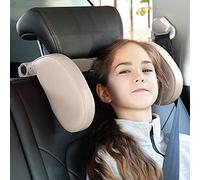 JZCreater Cuscino per poggiatesta auto, supporto per il collo per dormire e viaggiare, con cuscino in schiuma, cuscino per la testa di alta qualità, regolabile a 360 gradi, per bambini e adulti, beige