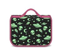 JZemdybill Beauty case da appendere, borsa da toilette verde con alieno luna, impermeabile, per viaggi, affari, vacanze, Ufo Luna Aliena Verde, Taglia unica