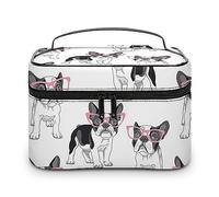 JZemdybill Borsa cosmetica, borsa di trucco del modello delle rane, borsa da toilette di viaggio di cuoio per le donne, Bulldog francesi., 25x18x15cm