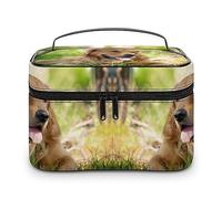 JZemdybill Borsa cosmetica, borsa di trucco del modello delle rane, borsa da toilette di viaggio di cuoio per le donne, Cane Golden Retriever, 25x18x15cm