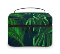 JZemdybill Borsa cosmetica, borsa di trucco del modello di cachemire dell'oro, borsa da toilette di viaggio di cuoio per le donne, Pianta della giungla tropicale verde, 25x18x15cm