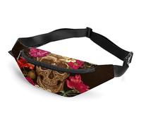 JZemdybill Marsupio con stampa mucca, marsupio regolabile per corsa, camminata, escursionismo, Teschio di zucchero floreale Giorno dei morti, 36*15cm