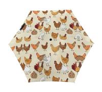 JZemdybill Ombrello pieghevole, ombrello da calcio, ombrello da viaggio a 5 pieghe, antivento, impermeabile, Una fuga di polli, Taglia unica