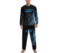 JZemdybill Set pigiama da uomo con verdure e frutta, biancheria da notte a maniche lunghe e pantaloni, Lupo dagli occhi verdi, L