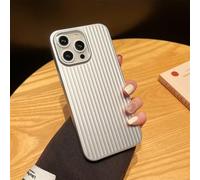 JZFDCLF Custodia opaca con vernice metallizzata a strisce di lusso per iPhone 15 14 13 Pro Max Plus, antiurto, protezione per la fotocamera, sottile custodia in plastica, argento, per iPhone 14