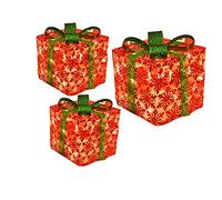 JZFOACHR 3 Pezzi Light UP Scatole Regalo a LED Decorativo in Polvere d'oro Decorativo Pacco Natalizio Set di luci Bianche Calde a Batteria a Batteria Interno Decorazioni Esterni