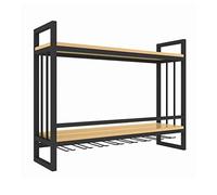 JZFOACHR Bottiglia di vino a 2 livelli vintage o porta in vetro, scaffale per pareti in legno in metallo industriale, pelo per arredamento per la cucina industriale (80 × 20 × 61 cm)