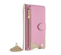JZFOACHR Custodia in Pelle per Google Pixel 9 PRO/9 PRO XL/9, Custodia per telefoni Portafoglio con Cerniera Crossbody con Slot a Specchio Flip Cavitore Coperchio telefonico Elegante, Pink, 9 PRO 6.3