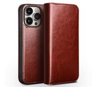 JZFOACHR Custodia per il portafoglio per iPhone 15Pro Max/15 Pro/15 Plus/15, copertura di flip in pelle autentica con custodia per il folio protettivo per slot di carte, marrone, 15 più 6,7 ''