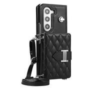 JZFOACHR Custodia per Samsung Galaxy Z Fold 6, Elegante Coperchio in Pelle Fatta a Mano con Funzione di Supporto per Il Portafoglio di Portafoglio di Supporto, per Donne, Nero
