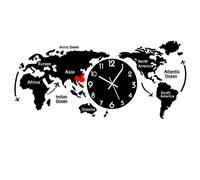 JZFOACHR Orologio da Parete della Mappa del Mondo Design Moderno Design 3D Digital Wall Olochs Silent Non ticchettio da Parete Personalizzata Orologi geografici per L'Ufficio (I)