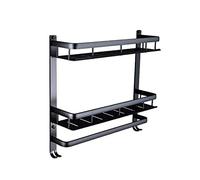 JZFOACHR Piacella da bagno a doppio bagno di aspirazione forte, cesta per cappotta a parete montata in alluminio nero in alluminio