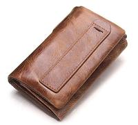 JZFOACHR Portafoglio in pelle maschile elegante ， custodia chiave resistente all'usura ， borsetta moneta a tre volte multifunzionale ， marrone