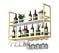 JZFOACHR Portali di stoccaggio del vino, portaoggetti sospesi industriali con portametro di vetro e binario di protezione, scaffale mobile a supporto a 2 livelli per cucina e bar (nera 80x30x80cm)