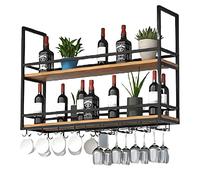 JZFOACHR Portali di stoccaggio del vino, portaoggetti sospesi industriali con portametro di vetro e binario di protezione, scaffale mobile a supporto a 2 livelli per cucina e bar (nera 80x30x80cm)