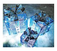 JZFOACHR Set di Ferro in Polvere Flash di 3 scatole Regalo a LED Illuminate di Natale Set di pacchi Decorativi Set di luci Bianche Calde Interni Decorazione dell'albero di Natale Esterno -Silver