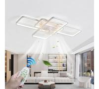 JZFOACHR Ventilatore da soffitto LED da 80 W con Telecomando e App, Design Geometrico dimmerabile, Lampada silenziosa con Timer per Camera da Letto, Soggiorno e Sala da Pranzo - Plafoniera Moderna