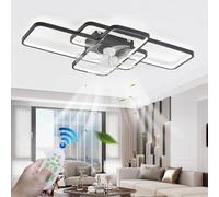 JZFOACHR Ventilatore da soffitto LED da 80 W con Telecomando e App, Design Geometrico dimmerabile, Lampada silenziosa con Timer per Camera da Letto, Soggiorno e Sala da Pranzo - Plafoniera Moderna