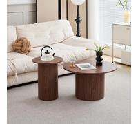 JZGORC Set di 2 Tavolini da Caffè Rotondi Moderni, Supporto per Base a Colonna Romana, Tavolino da Divano Rotondo in Stile Fattoria, Adatto per Soggiorno, Ufficio - Venature del Legno Scuro