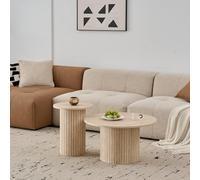 JZGORC Set di 2 Tavolini da Caffè Rotondi Moderni, Supporto per Base a Colonna Romana, Tavolino da Divano Rotondo in Stile Fattoria, Adatto per Soggiorno, Ufficio - Rivestimento in travertino giallo