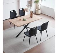 JZGORC Tavolo da Pranzo con 4 Sedie, Set da Pranzo, 140 * 78 * 77 cm, Tavolo da Pranzo Rettangolare in Legno, 4 Sedie con Schienale Alto, Gambe in Metallo Nero, 4 Sedia Nero