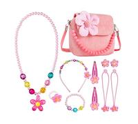 Jzhen Set forcine per bracciale Bambini,in Peluche con Collana Bracciale Anello e Orecchini Set,Borsetta da Principessa per Vestire fingere,Rosa