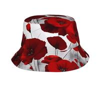 JZIRQWKXVS Cappelli da pescatore alla moda da uomo e da donna, con fiori di papavero rosso, cappelli da pescatore, cappelli estivi da spiaggia