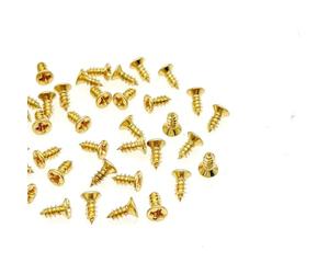 JZK 100 viti a croce M2 x 5 mm in ottone placcato oro con testa piatta, mini viti a croce dorate, casa delle bambole, minuscole viti per legno in ottone per scatole di gioielli