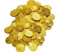 JZK 100 x Monete d'oro in plastica finte Monete Pirata Caccia al Tesoro Giocattoli per Bambini Festa bomboniere Feste per Halloween/Natale/Festa di Compleanno per Bambini