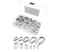 JZK 250pcs M1.5 M2 M3 M4 M5 Fune Ditali combo e 1.2 mm 1.5 mm 2 mm 2.5 mm 3 mm 4 mm crimping loop manicotto assortimento kit per fune metalliche ditali sartiame