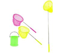 JZK 2X Set Piccole reti per Pesci e secchielli per Bambini, Rete Pesca Estensibile Manico Lungo con Manico telescopico per laghetto e Piscina rocciosa, Rete Bambini per catturare Insetti/Farfalle