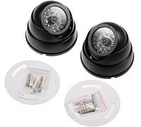 JZK 2x Telecamera di Sicurezza Finta CCTV Telecamera di Sorveglianza Telecamera Dome con Luce Lampeggiante a LED a Infrarossi Replica Reale Nero
