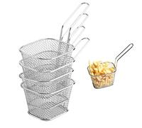 JZK 4 cestini per patatine fritte in acciaio inox per servire con manico, cestino profondo per frittura di gamberetti e anelli di cipolla