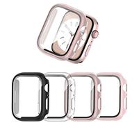 JZK [4 Pezzi Cover per Apple Watch SE 6 5 4 44mm, Custodia Rigida iWatch 44mm Protezione Totale Ultra Sottile HD Clear Pellicola Protettiva, Nero/Trasparente/rosa/oro