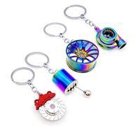 JZK 4x Modelli di ricambi auto in metallo portachiavi turbo per auto turbocompressore mozzo ruota leva del cambio pinza pastiglia freno, regalo per uomo e meccanico di auto e appassionato