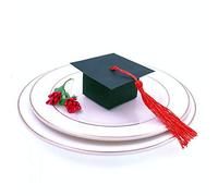 JZK 50 x Nero Berretto Tocco Cappello Laureato con Nappina Rossa Scatola portaconfetti scatolina bomboniera segnaposto Festa Laurea Decorazioni