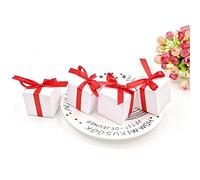 JZK 50x Mini Piccola Cubo Bianca Scatola portaconfetti con Nastro Rosso scatolina bomboniera segnaposto portariso porta regalo regalino per Matrimonio Compleanno Laurea Natale Nascita Comunione